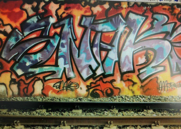 Graffiti in tunnel sneltram in Huis de Geer (1990)